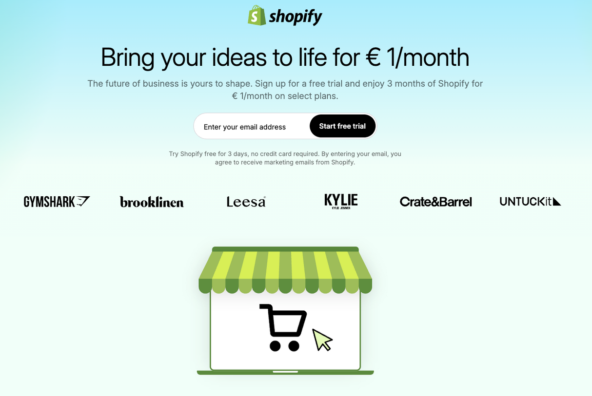 DEAL: Start met Shopify – Nu 3 dagen gratis + 1 maand voor €1!